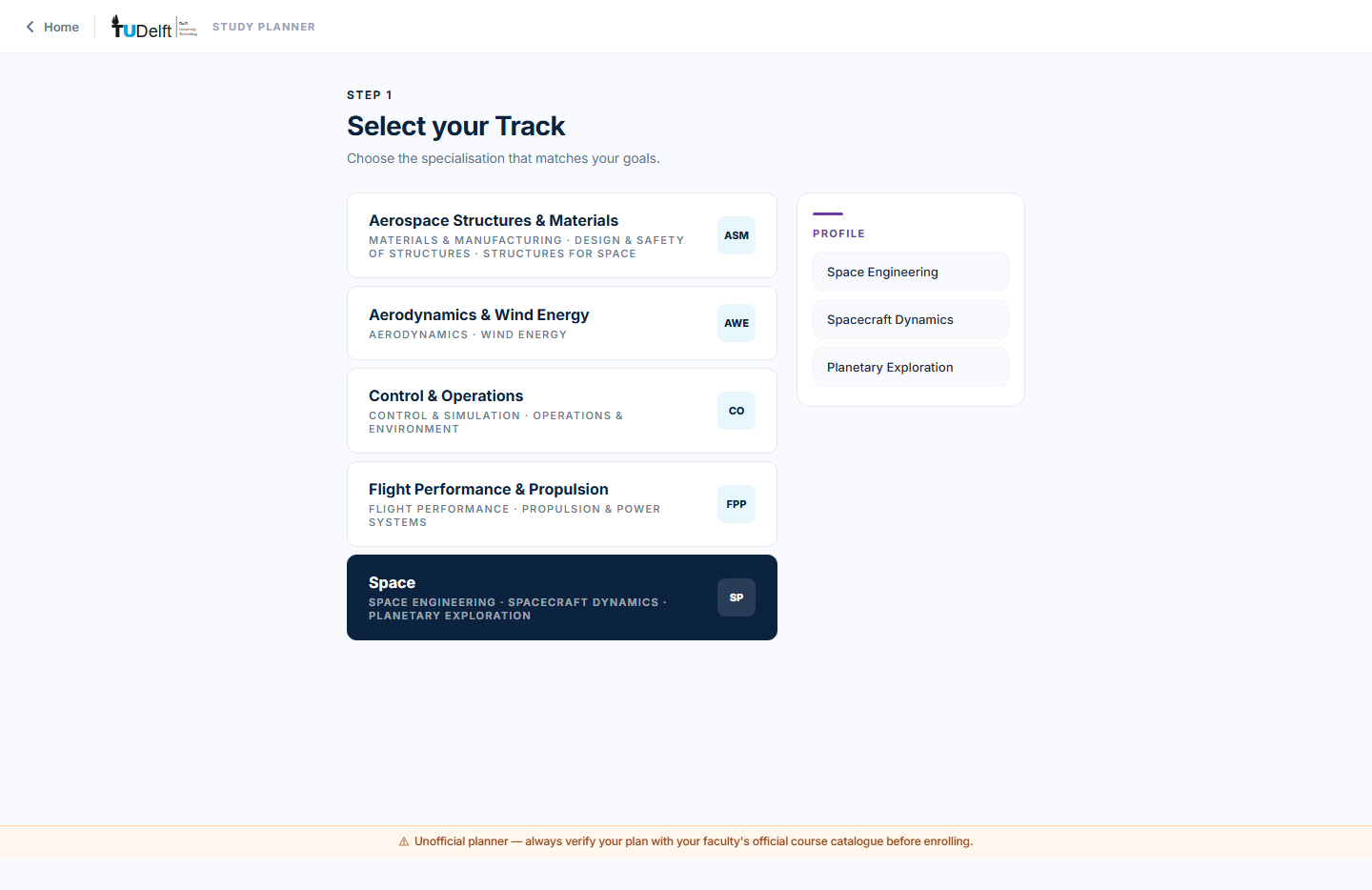 Track selection — choose your specialisation